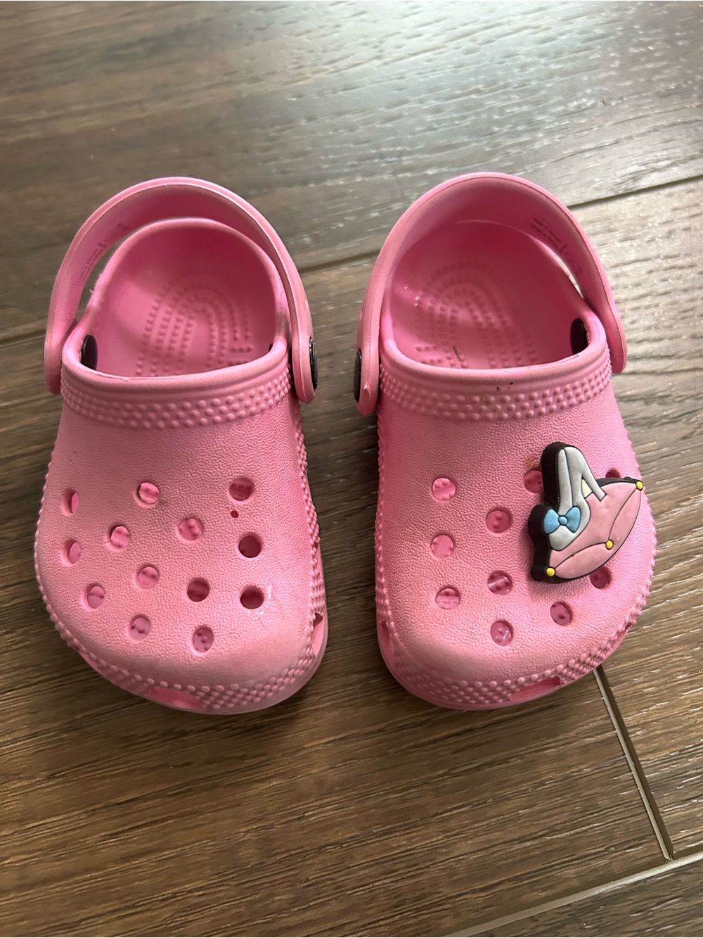 Baby Girl Sz 3 Pink Slip-On Crocs Shoes with Cinderella Charm